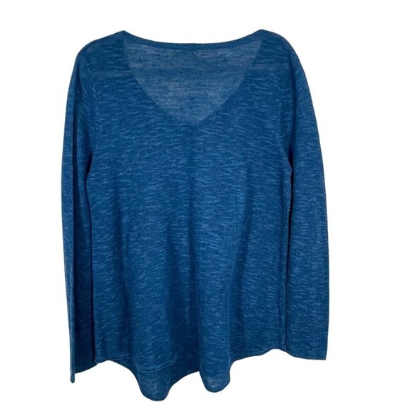 Eileen Fisher Organic Linen Cotton Knit Top V-Neck Easy Fit Long Length Blue Med - Picture 4 of 11